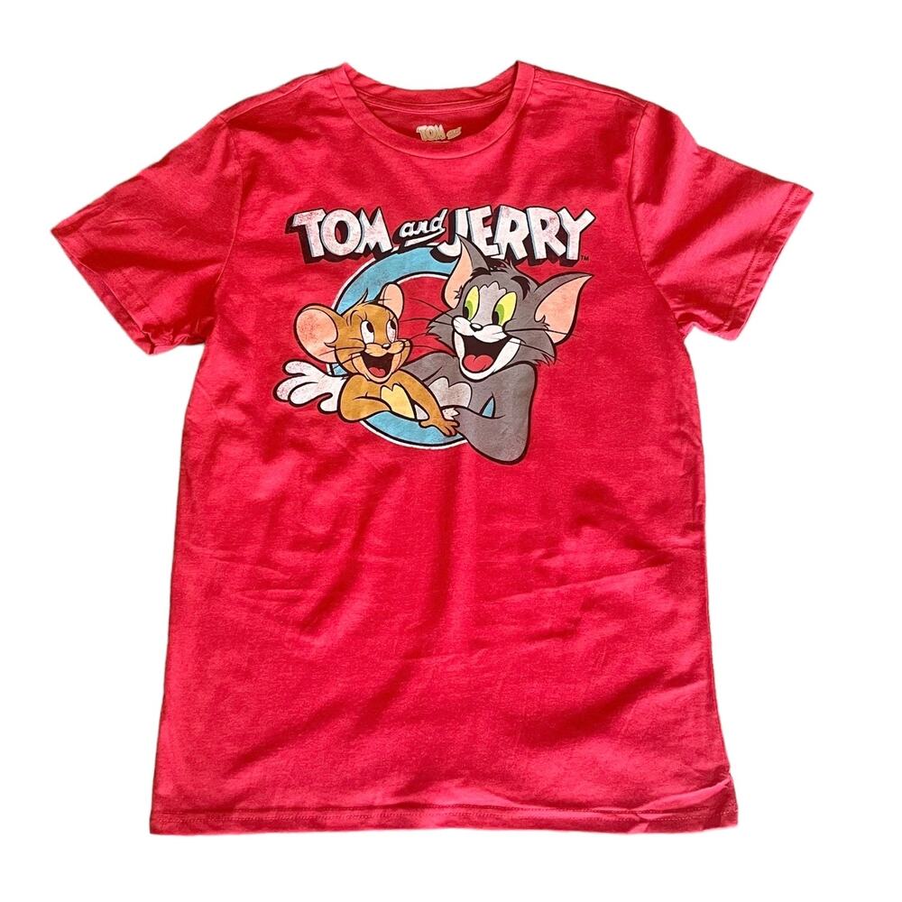 Tom & Jerry Graphic T Shirt Cartoons Mens Unisex Tee Cotton Blend Red Cat Mouse